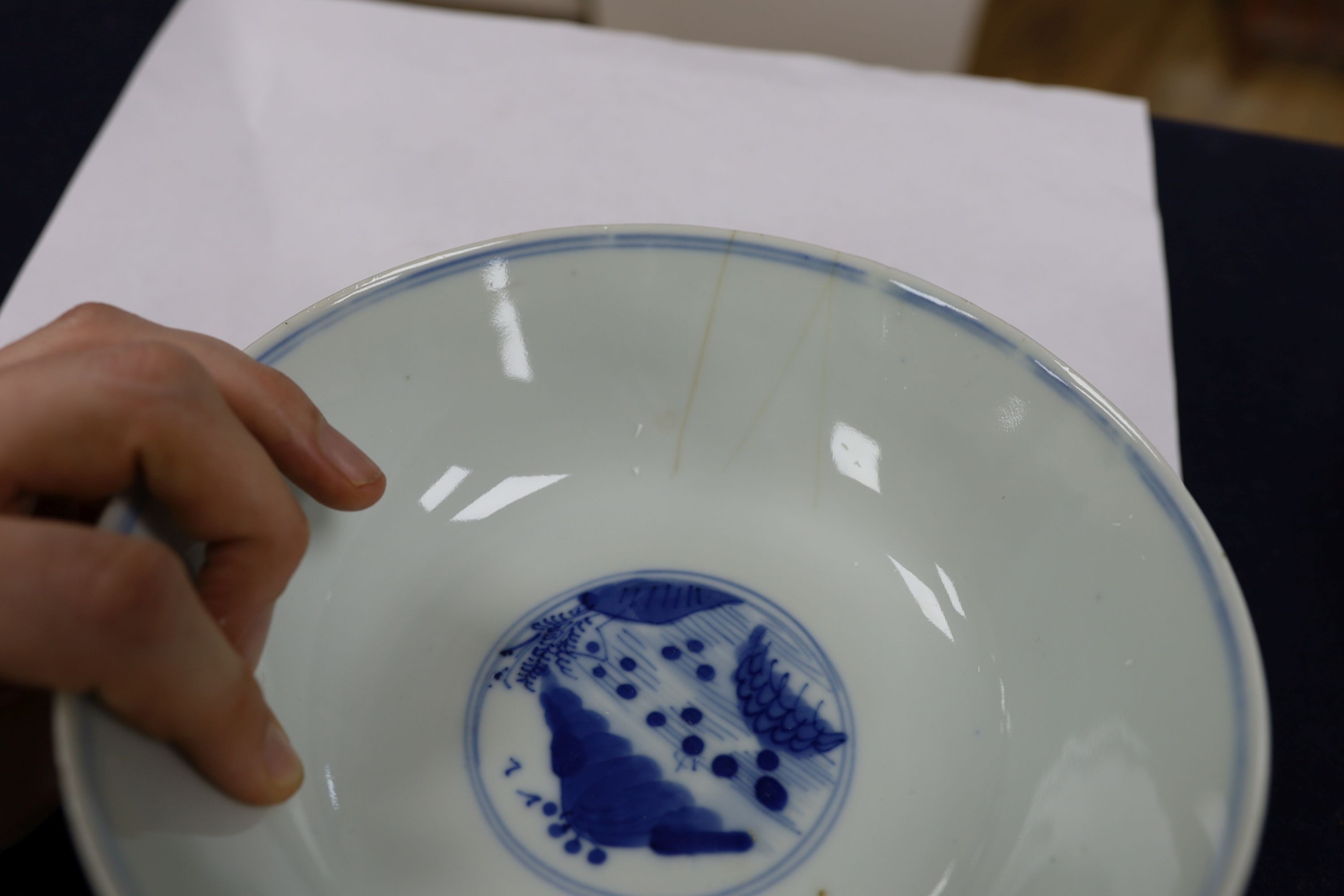 A collection of seven Chinese blue and white bowls 18cm